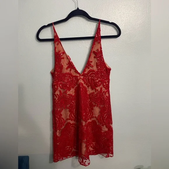 ☀️NWT Free People Red lace mini dress - Picture 2 of 8